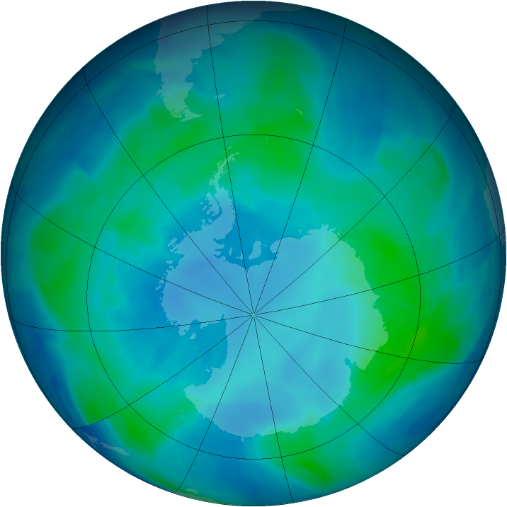 Antarctic ozone map for 12 February 2009